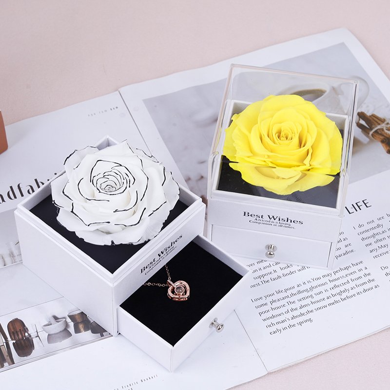 Factory Hot Selling Rose In Box Preserved Flowers Acrylic Preserved Rose In Box For Gift