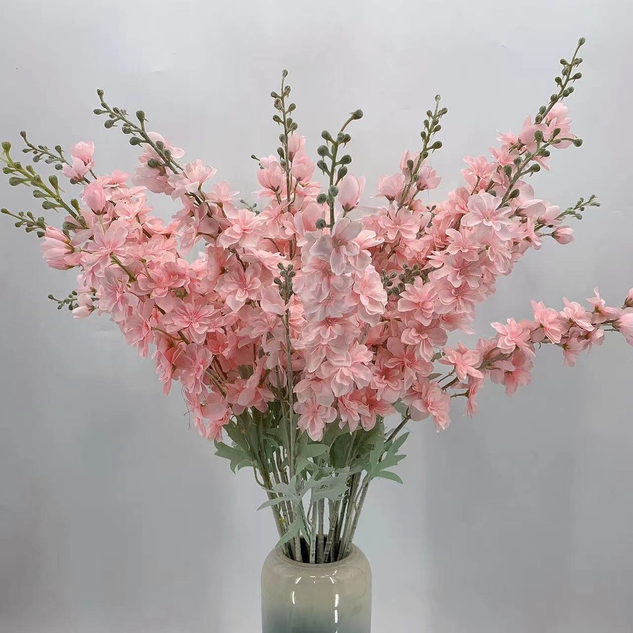 Wholesale 2 Fork Silk Delphinium Artificial Flowers White Long Stem Flocked for Home Wedding Decoration