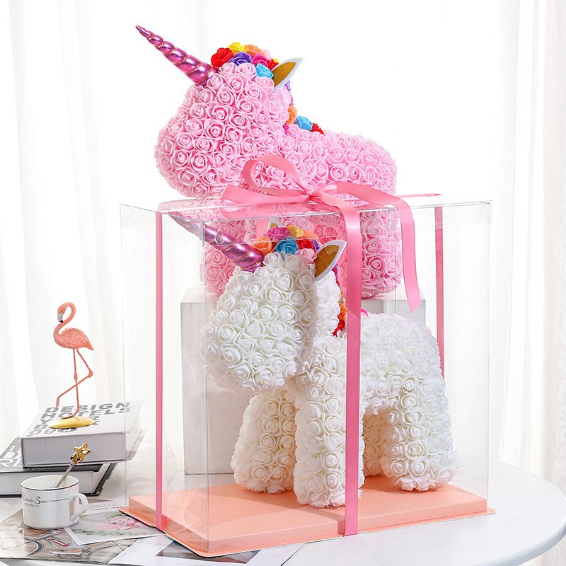 wholesale 38cm rainbow flower bear unicorn rose For Valentine's Day gifts