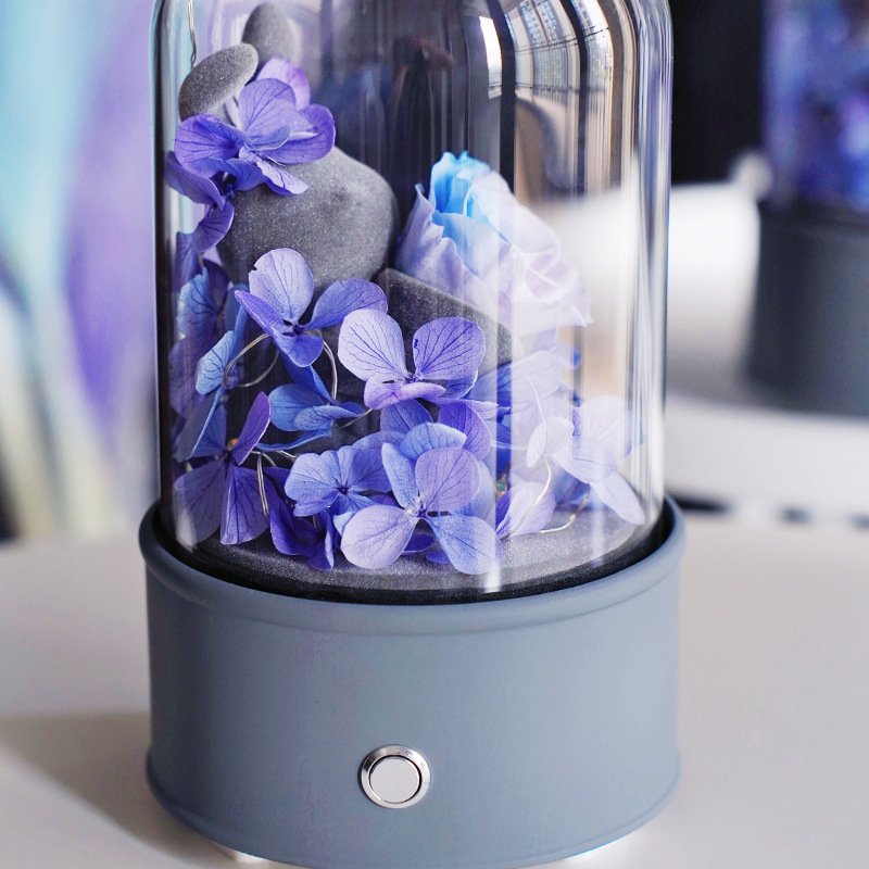 Preserved Flower Doll Bouquet in Glass Dome with Bluetooth Confession Eternal Life Rose Gift for Couple Christmas Anniversary