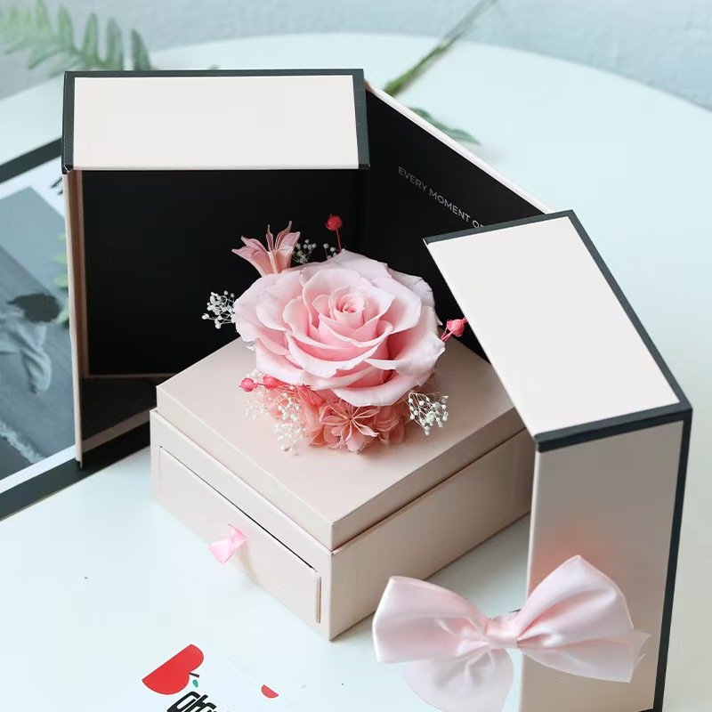 2024 New design eternal flower long lasting decoration flower moss bear preserved flowers in roses gift box double door open box