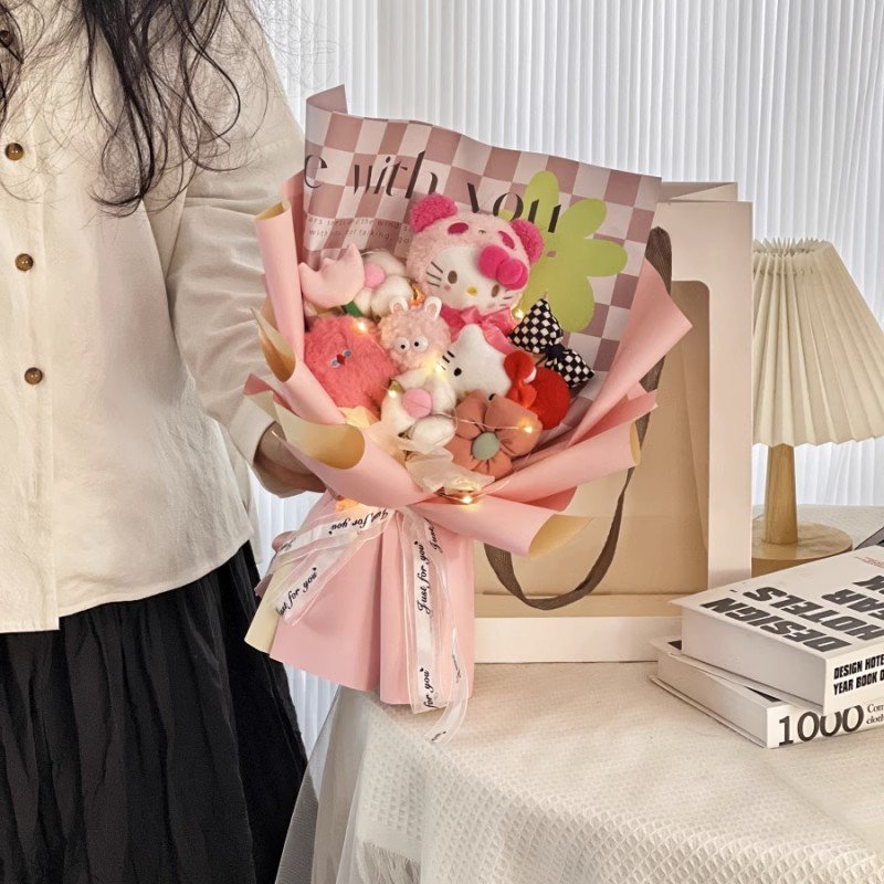 Wholesale New Creative Gifts Flower Plant Handmade Knitted Rose Stitch doll Wool Cotton Crochet Flowers Bouquet