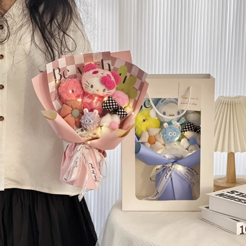 Wholesale New Creative Gifts Flower Plant Handmade Knitted Rose Stitch doll Wool Cotton Crochet Flowers Bouquet