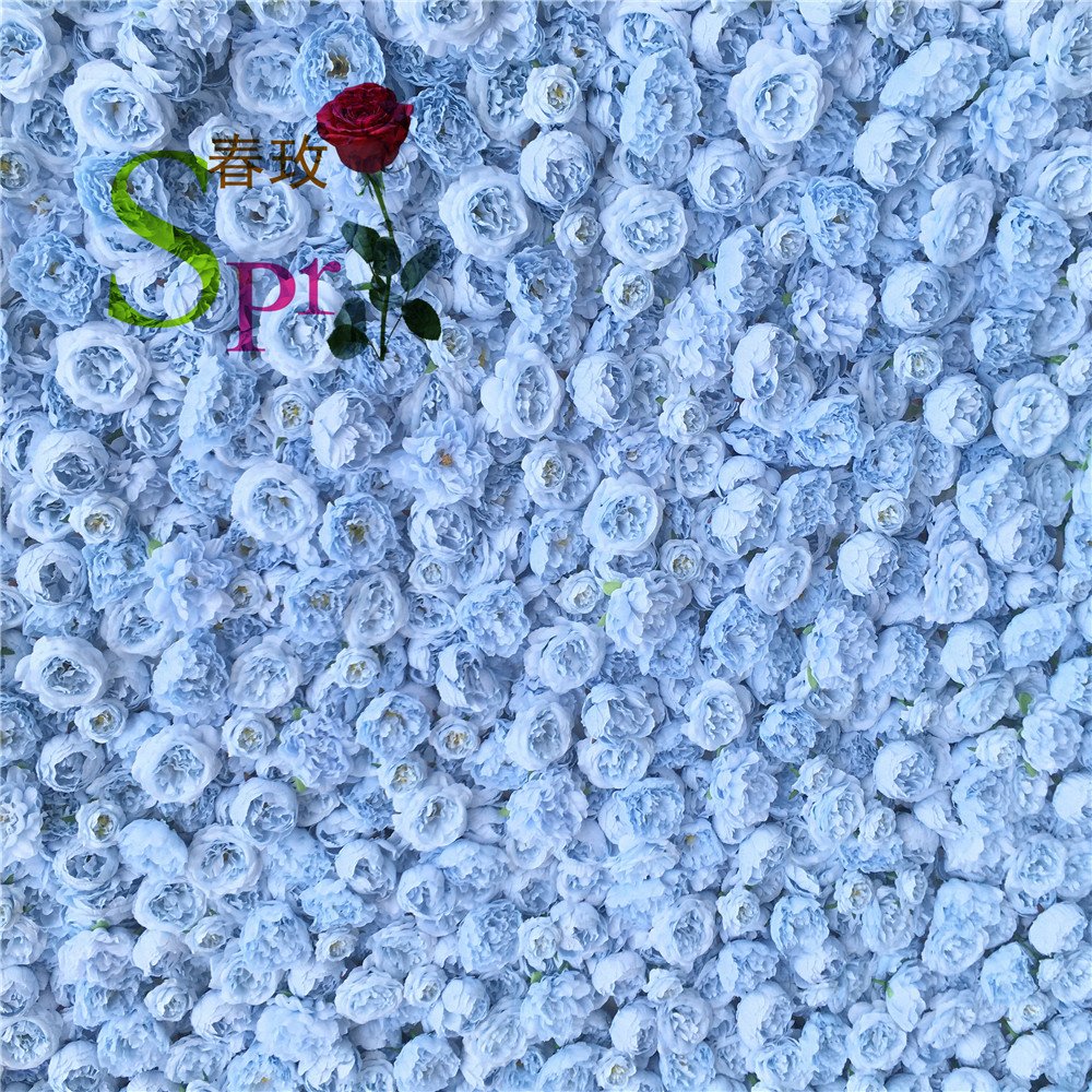 SPR Rose Wall Blue 4*8FT/pc Artificial Silk Rose 3D Flower Wall Background Party Decor Wall