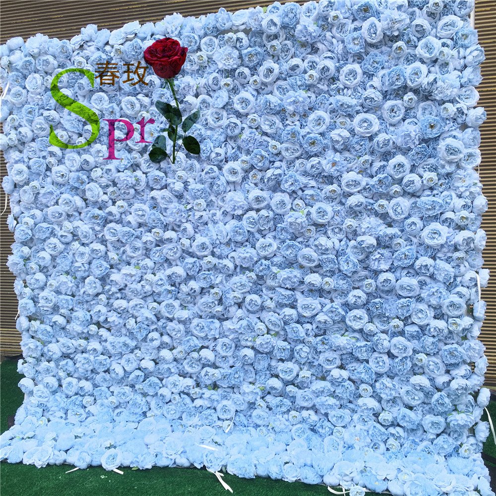 SPR Rose Wall Blue 4*8FT/pc Artificial Silk Rose 3D Flower Wall Background Party Decor Wall