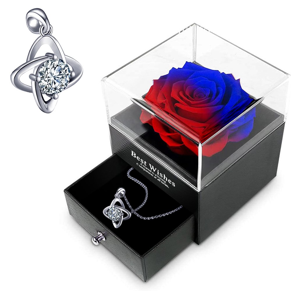 Wholesale Eternity Roses Acrylic Preserved Rose Gift Sets for Women Valentines Day Jewelry Box with drawer