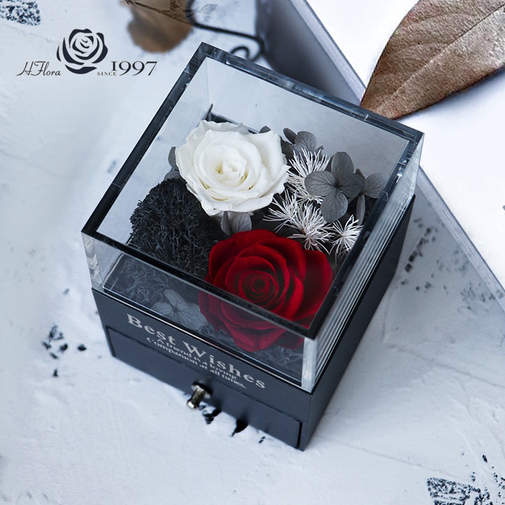 Wholesale Eternity Roses Acrylic Preserved Rose Gift Sets for Women Valentines Day Jewelry Box with drawer