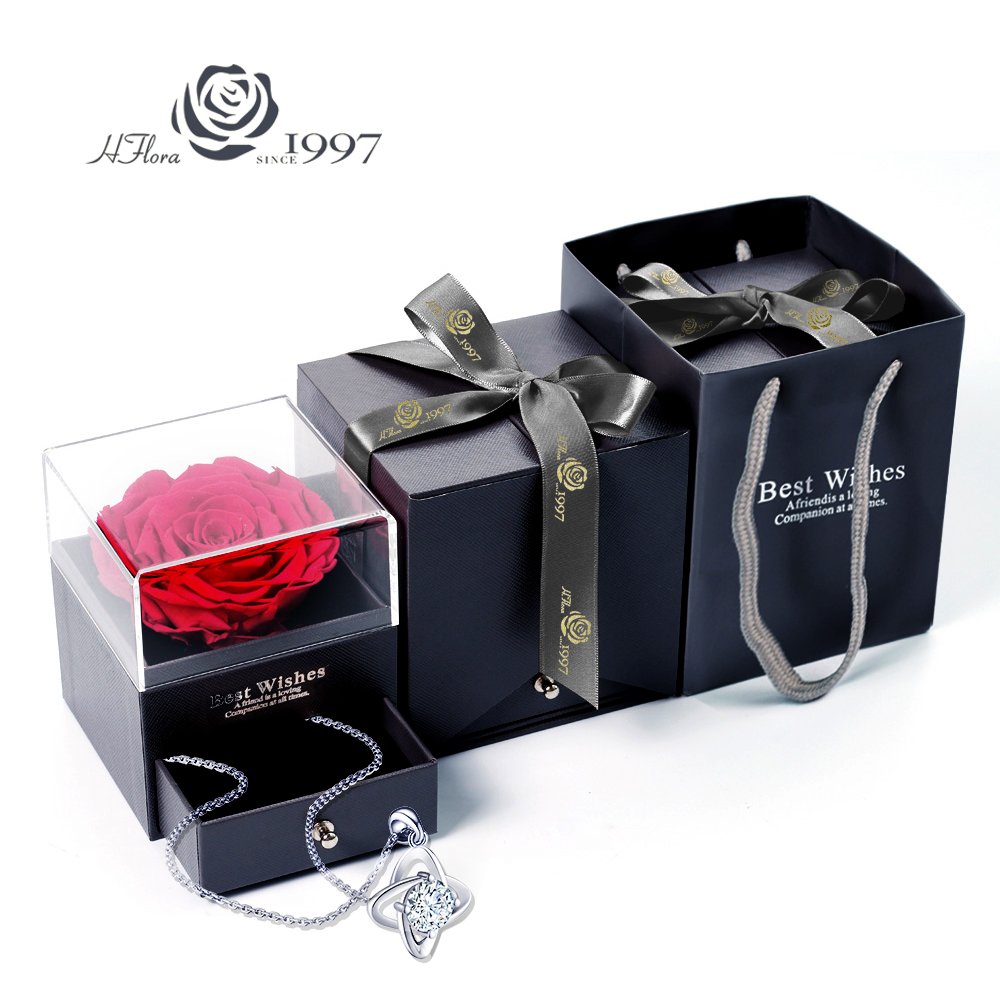 Wholesale Eternity Roses Acrylic Preserved Rose Gift Sets for Women Valentines Day Jewelry Box with drawer