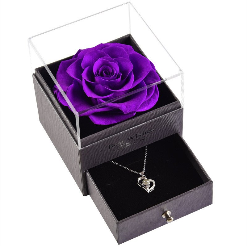 Preserved Rose Jewelry Gift Box with Preserved Natural Roses Eternal Life Flowers for Loved Ones Gifts for Women Mom Girlfriend