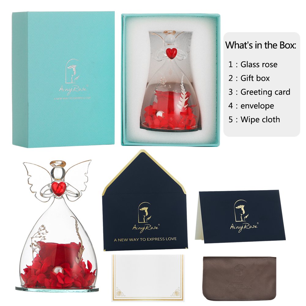 Christmas Valentines Day Gift Little Prince Unique Angels Preserved Eternal Roses in Glass Dome With Gift Box for Women Girls