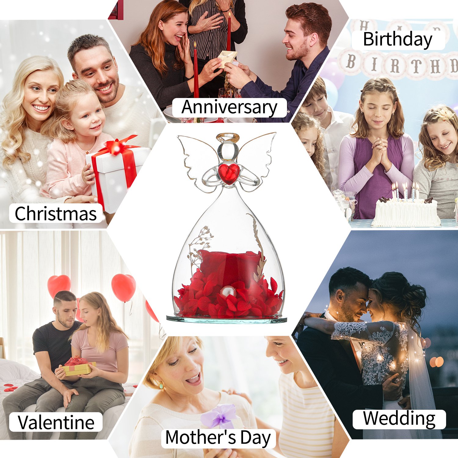 Christmas Valentines Day Gift Little Prince Unique Angels Preserved Eternal Roses in Glass Dome With Gift Box for Women Girls