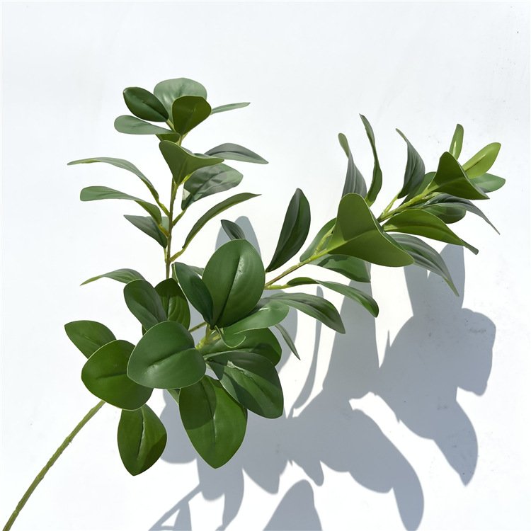 E-L043 Wholesale 3D Artificial Long Stem Green Leaves Plant For Home Wedding Decor