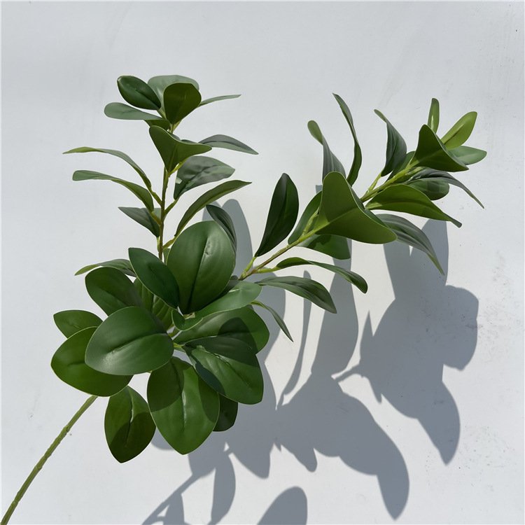 E-L043 Wholesale 3D Artificial Long Stem Green Leaves Plant For Home Wedding Decor