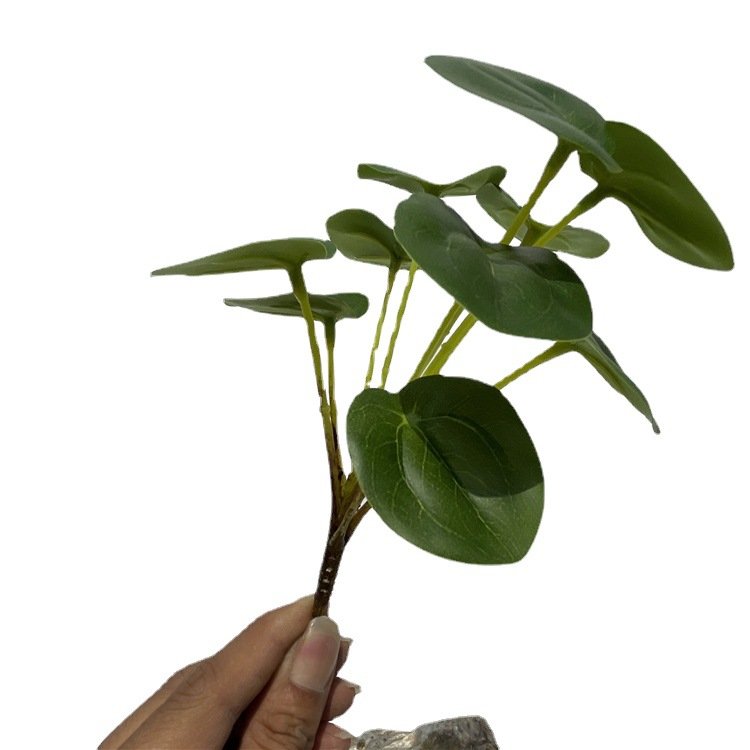 E-L043 Wholesale 3D Artificial Long Stem Green Leaves Plant For Home Wedding Decor