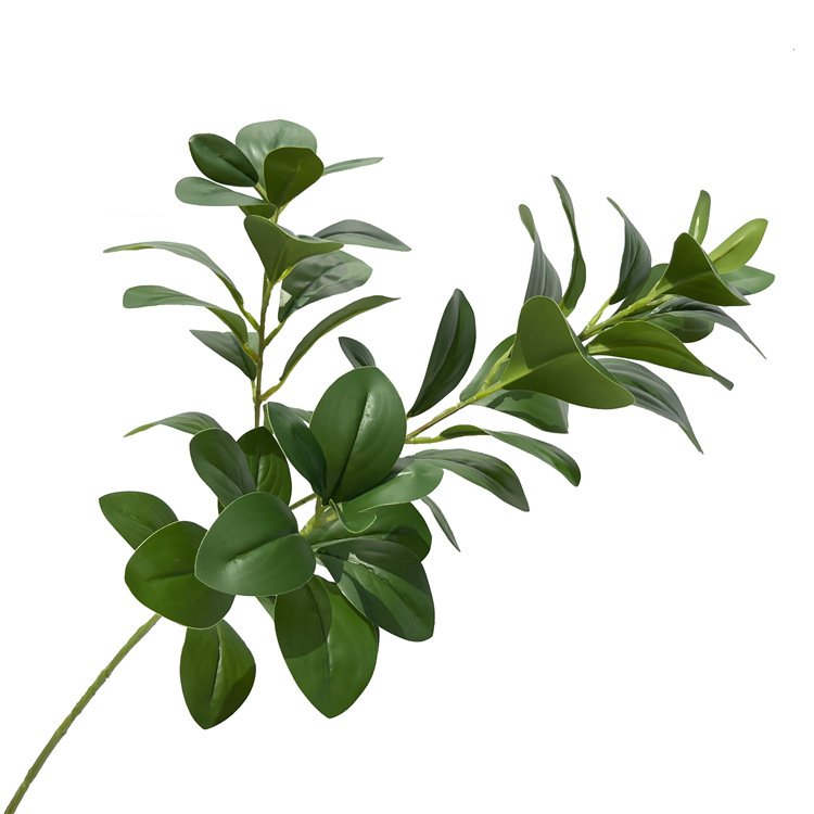 E-L043 Wholesale 3D Artificial Long Stem Green Leaves Plant For Home Wedding Decor