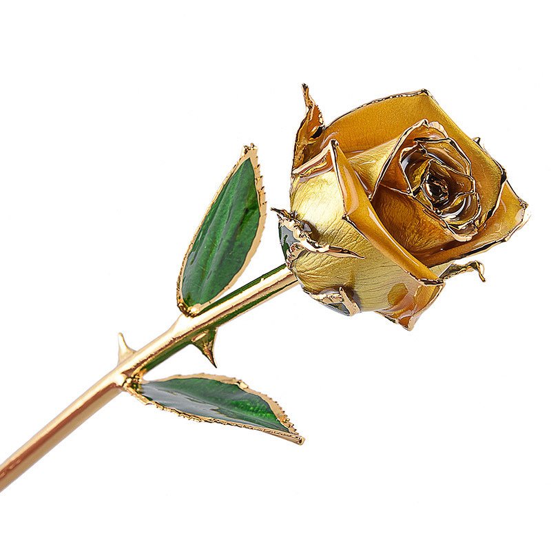 24K Gold Plated Real Rose Green Leaves Forever Preserved Flower Christmas Graduation New Year Valentine's Day Mother's Day