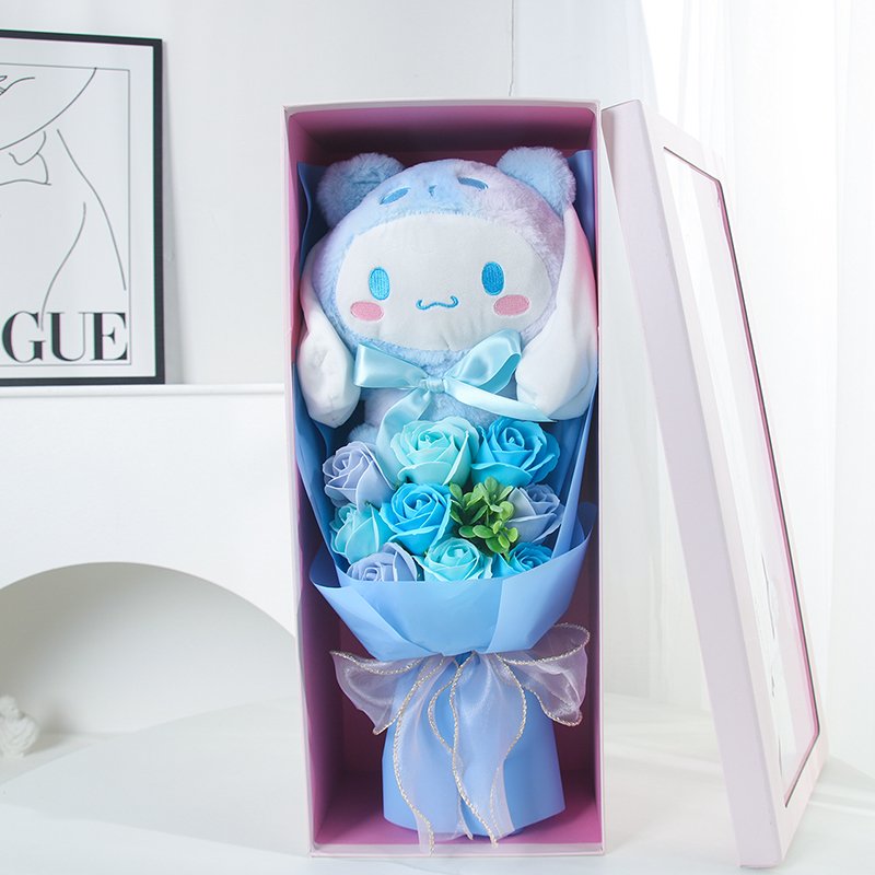 Rose Flower Bouquet for Valentine Gift Custom Plush Sanrio Preserved Flower Doll Toy Flower Bouquet Valentine's Day Gift