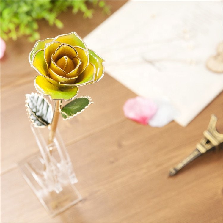 Factory OEM ODM rainbow real natural preserved rose 24K gold dipped rose for mother and girlfriend
