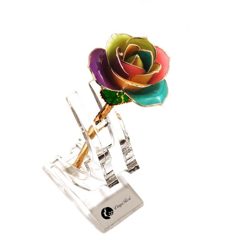 Factory OEM ODM rainbow real natural preserved rose 24K gold dipped rose for mother and girlfriend