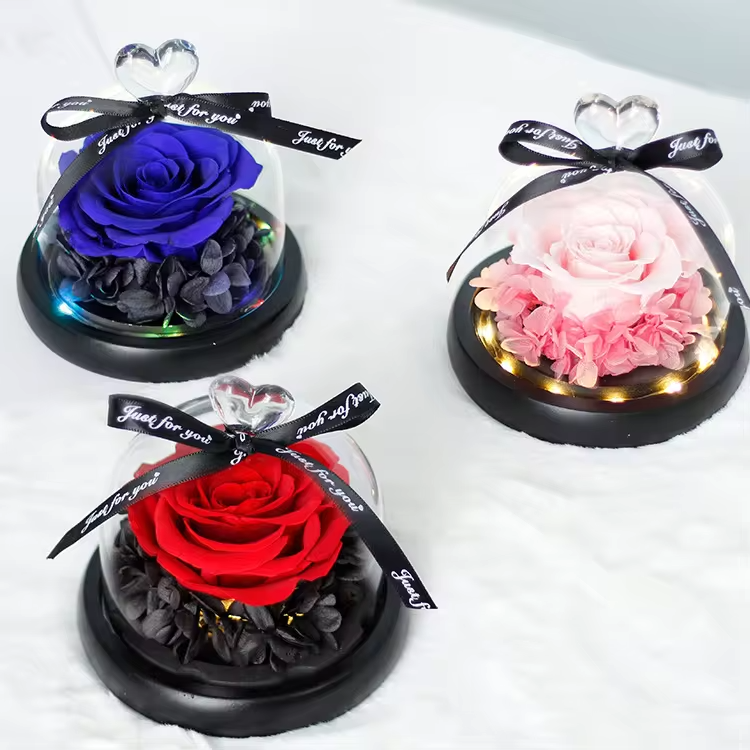 Wholesale preserved flowers roses fresh cut flowers everlasting heart in glass dome