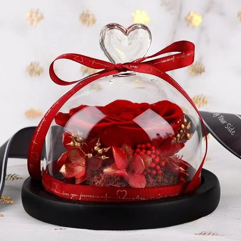 Wholesale preserved flowers roses fresh cut flowers everlasting heart in glass dome