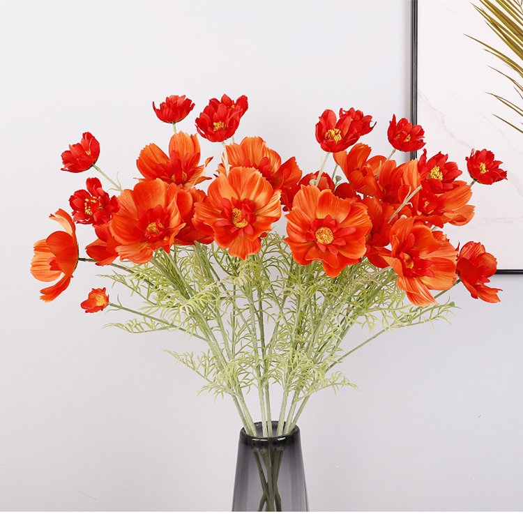 Hot Sale Large Single Stem Velvet Cosmos Silk Artificial Flowers for Wedding Table Centerpiece Flower Decoration