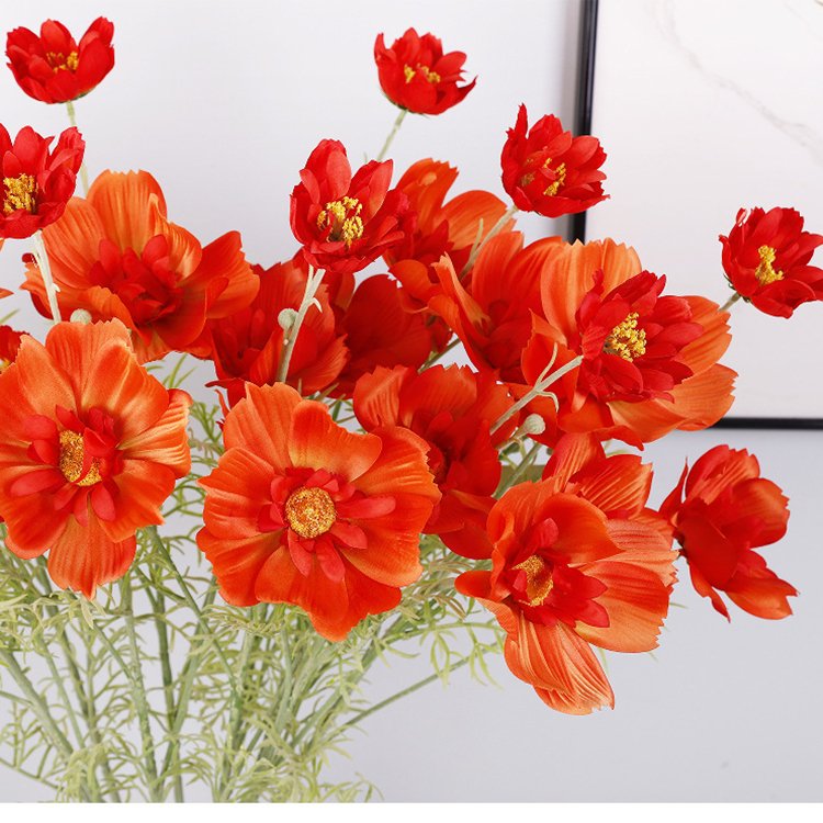 Hot Sale Large Single Stem Velvet Cosmos Silk Artificial Flowers for Wedding Table Centerpiece Flower Decoration