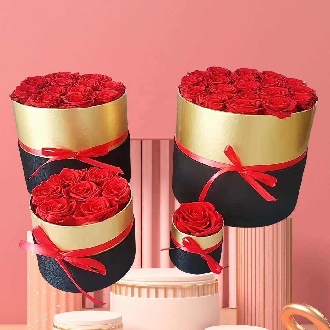 Amazon Hot Selling forever rose preserved flowers in gold gift box for wedding decoration infinity eternity rose eternal flower
