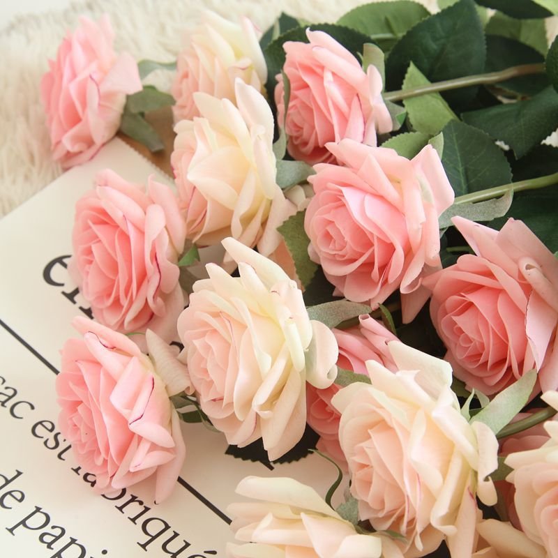 O-X280 Real Touch Moisturizing flower Artificial Rose with Leaves Stem Silk Latex Wedding Moisturized Artificial Rose Flowers