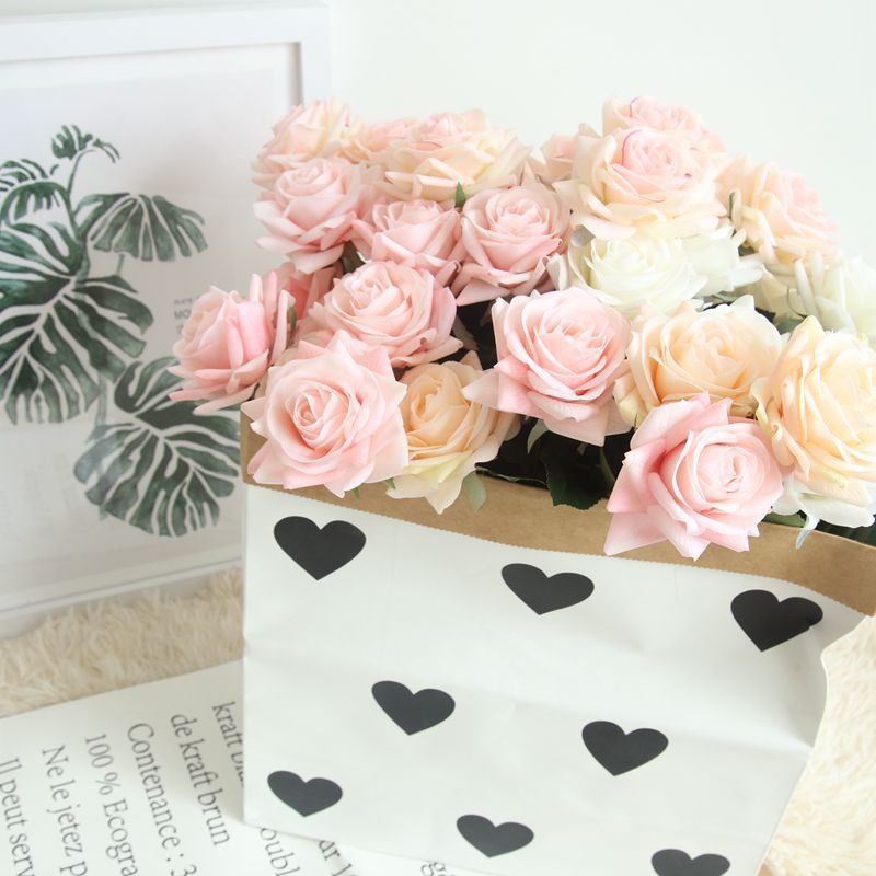 O-X280 Real Touch Moisturizing flower Artificial Rose with Leaves Stem Silk Latex Wedding Moisturized Artificial Rose Flowers
