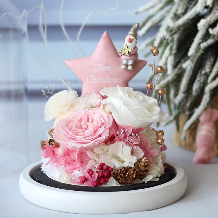 Valentine's Day Gift Eternal Flower With Led Light Glass Cover Holiday Gift Christmas Star Preserved Flowers Rose In Glass Dome