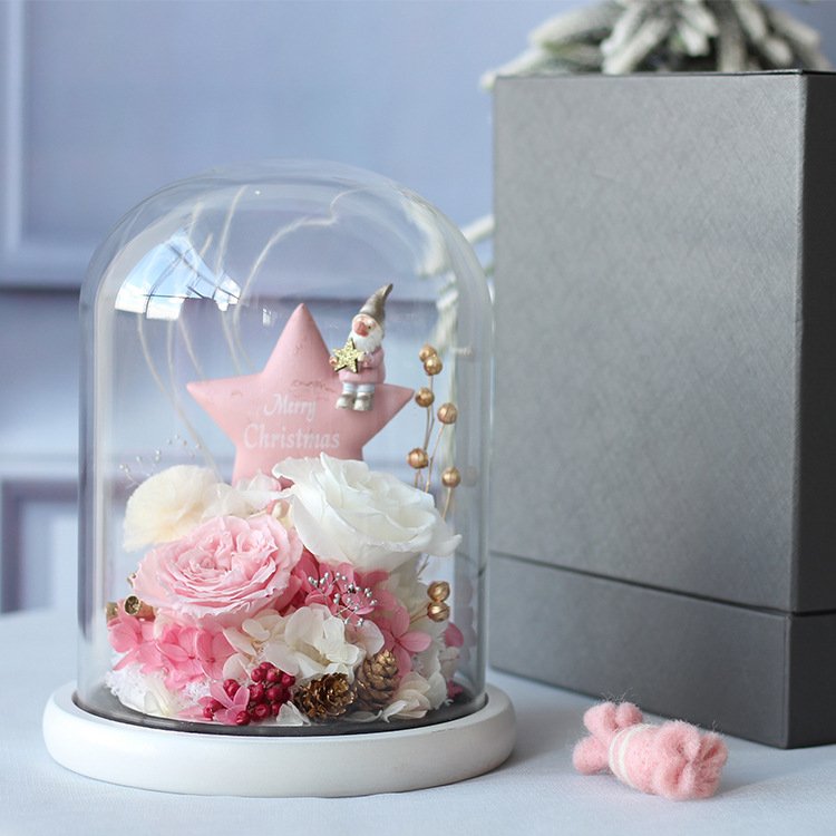 Valentine's Day Gift Eternal Flower With Led Light Glass Cover Holiday Gift Christmas Star Preserved Flowers Rose In Glass Dome