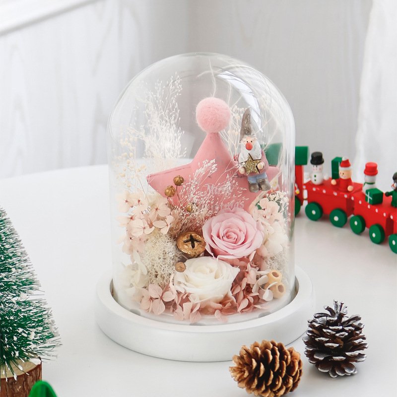 Valentine's Day Gift Eternal Flower With Led Light Glass Cover Holiday Gift Christmas Star Preserved Flowers Rose In Glass Dome