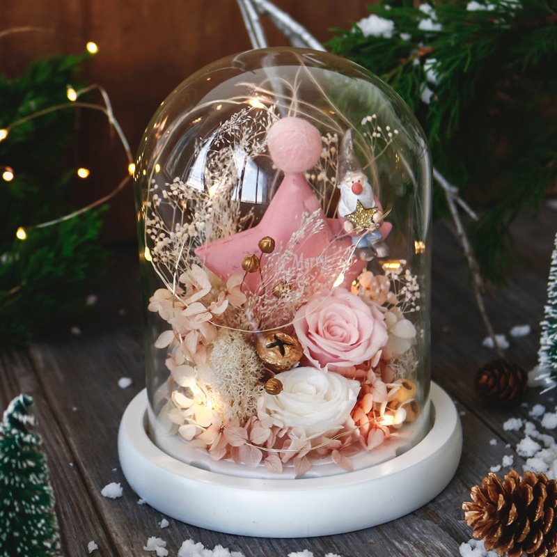 Valentine's Day Gift Eternal Flower With Led Light Glass Cover Holiday Gift Christmas Star Preserved Flowers Rose In Glass Dome