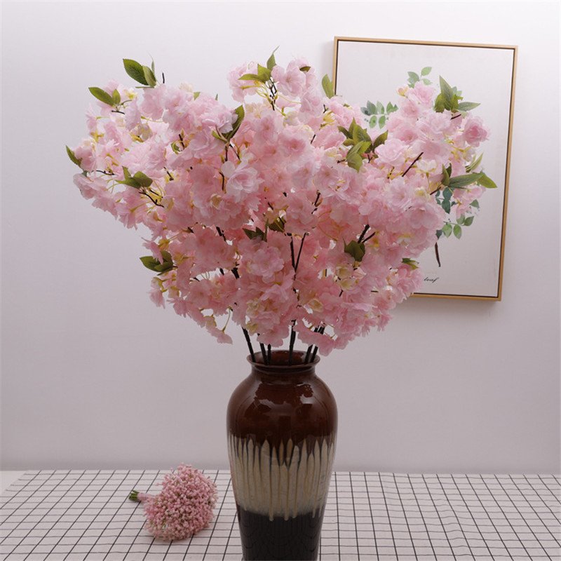 Factory Supply Artificial Sakura Flower Branches Silk Fake White Cherry Blossom for Arch