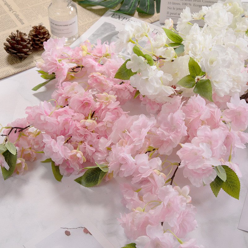 Factory Supply Artificial Sakura Flower Branches Silk Fake White Cherry Blossom for Arch