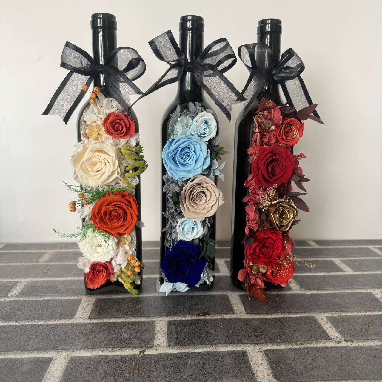 Preserved flower Forever Roses home furnishings PU leather gift box rose Eternal flower wine bottle