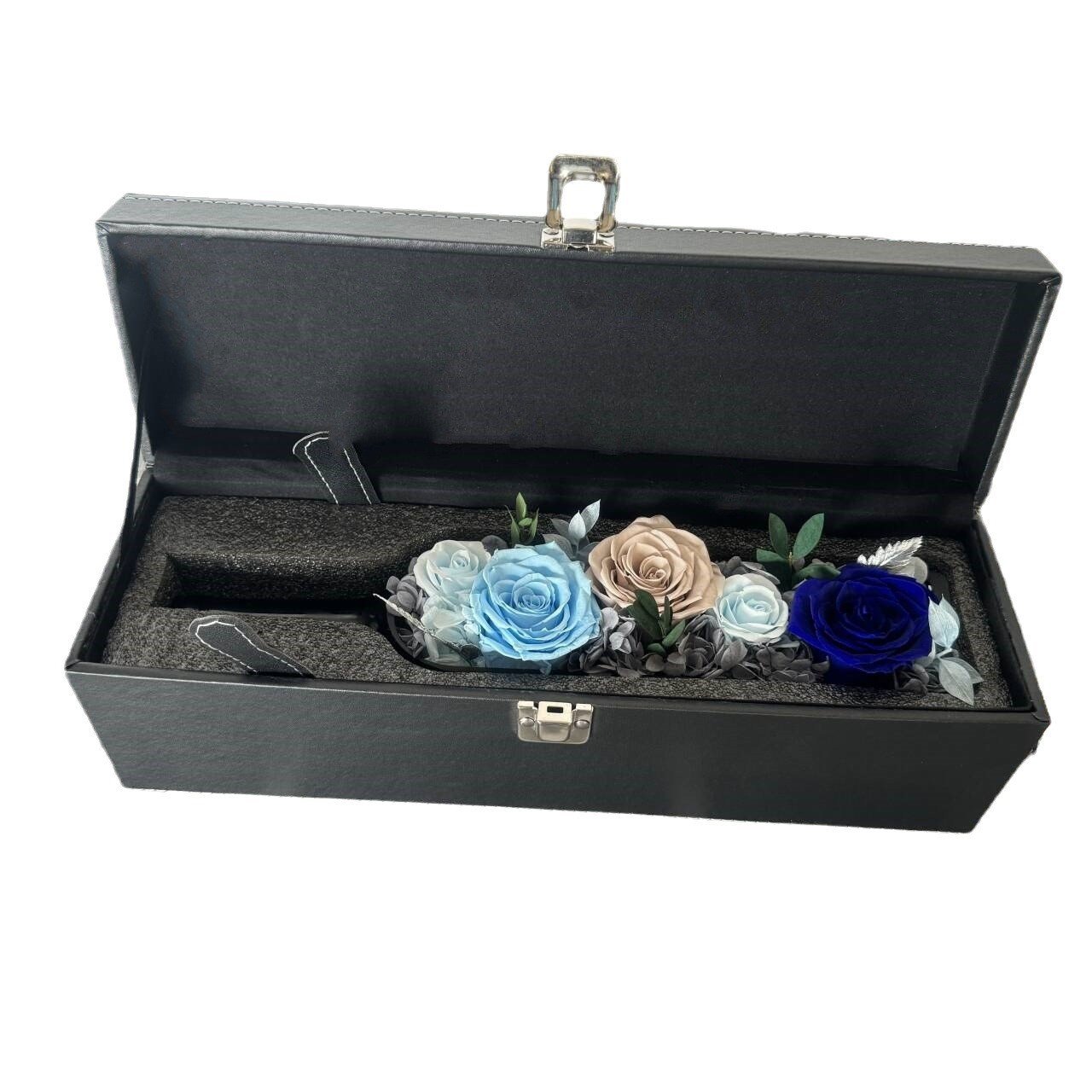 Preserved flower Forever Roses home furnishings PU leather gift box rose Eternal flower wine bottle