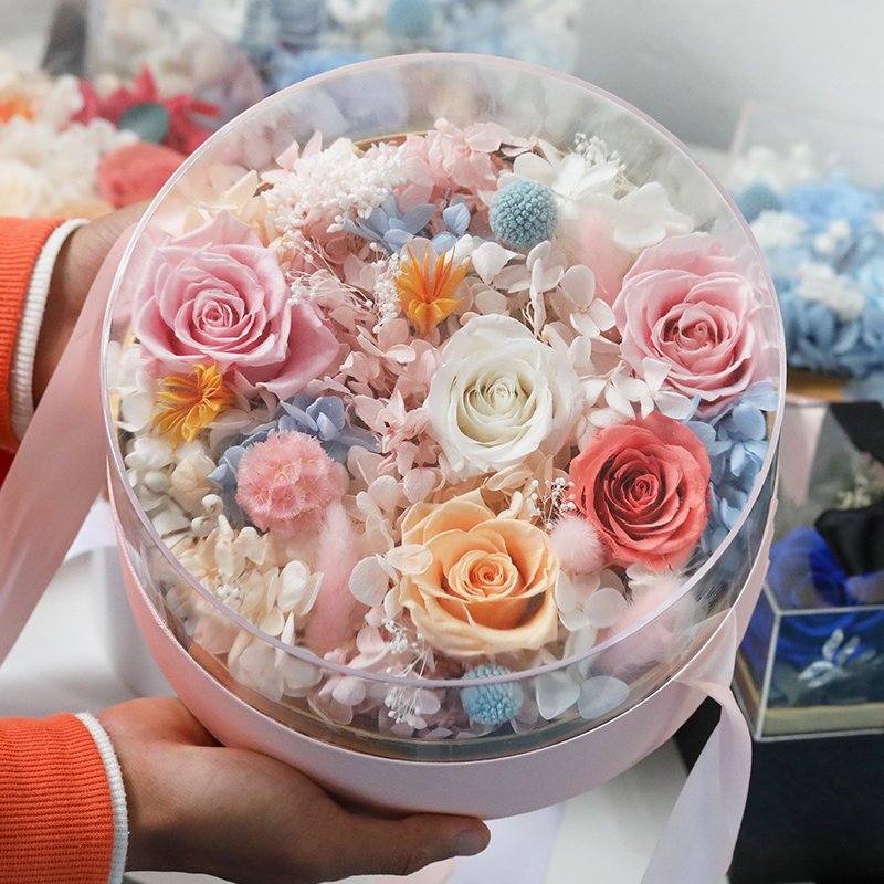 Wholesale Long Lasting Forever Real Touch Wedding Gifts Natural Preserved Rose Flowers Eternal Roses In Acrylic Box