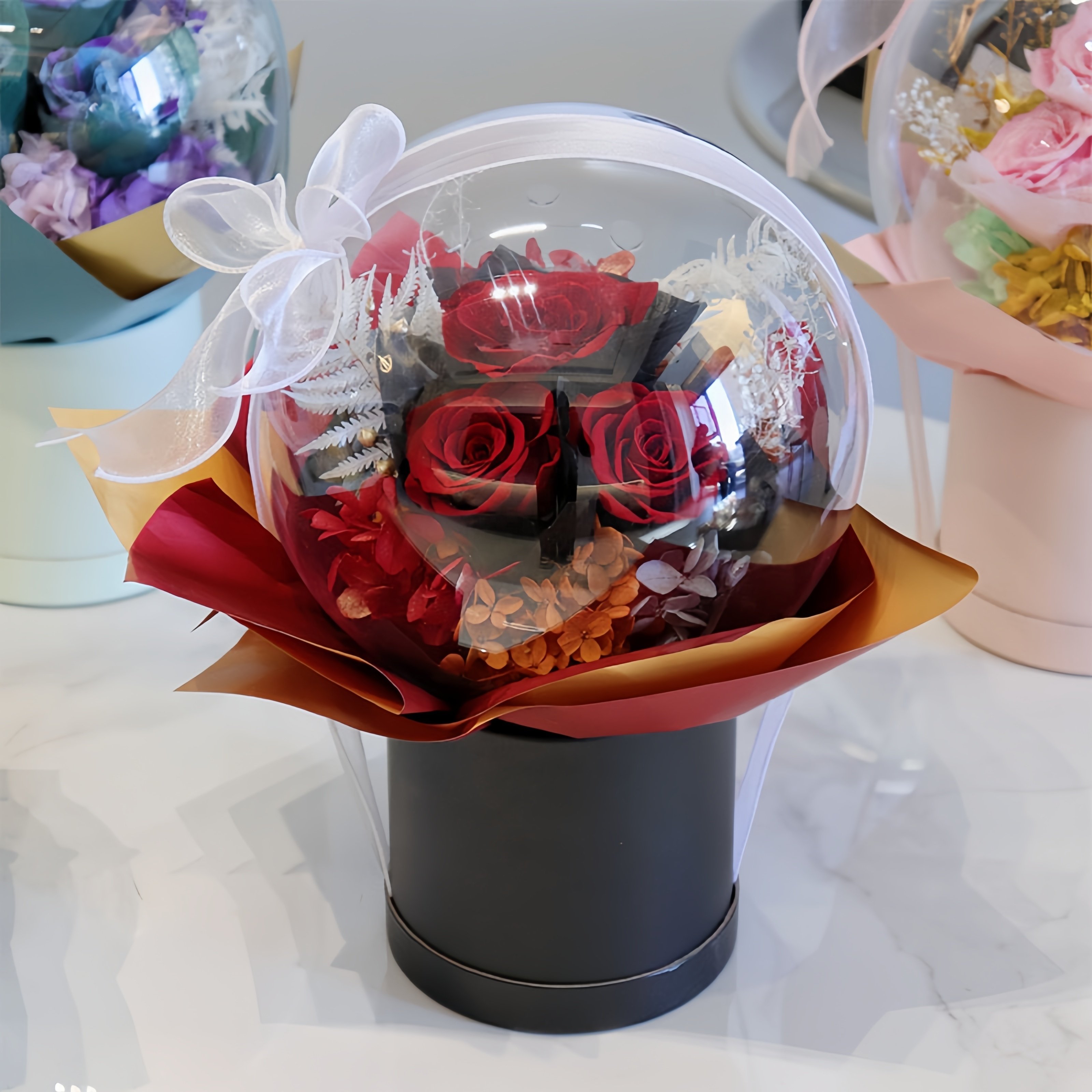 Wholesale bo bo bubble transparent clear ball flower box rose bouquet transparent acrylic flower box bobo ball for flower decor