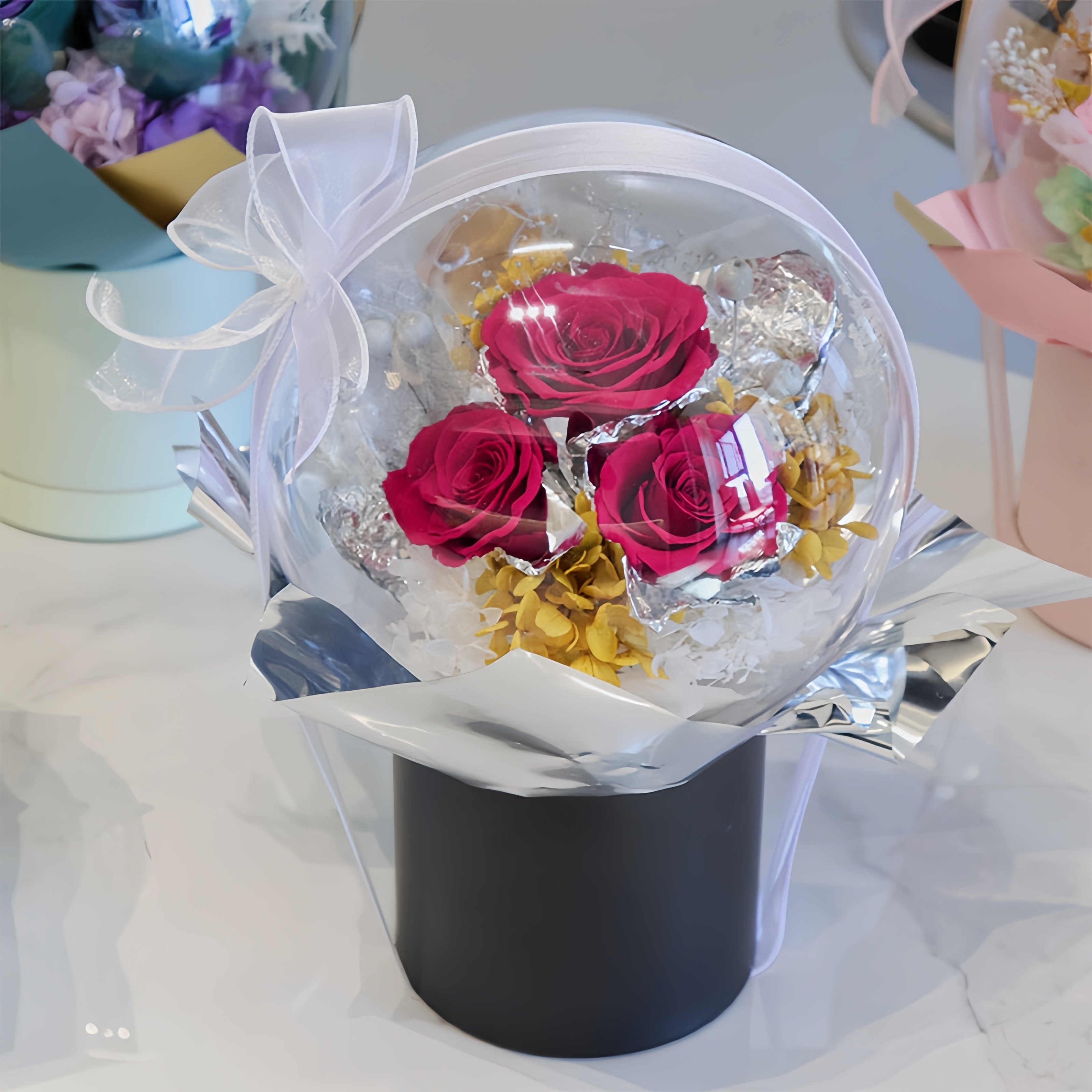 Wholesale bo bo bubble transparent clear ball flower box rose bouquet transparent acrylic flower box bobo ball for flower decor