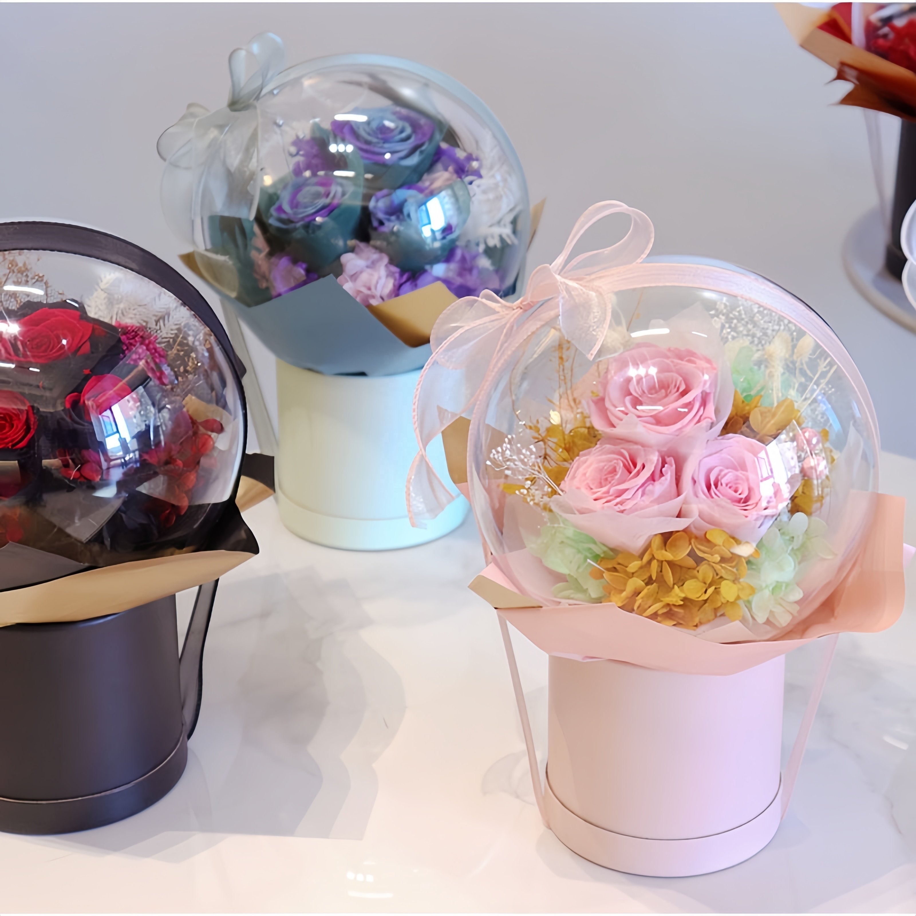 Wholesale bo bo bubble transparent clear ball flower box rose bouquet transparent acrylic flower box bobo ball for flower decor