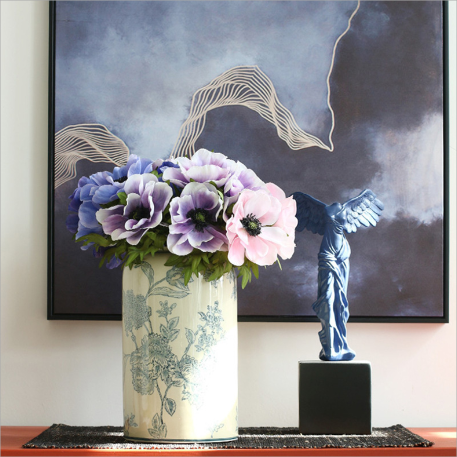 Ins most popular decorative real looking high quality silk artificial Anemone blue flower