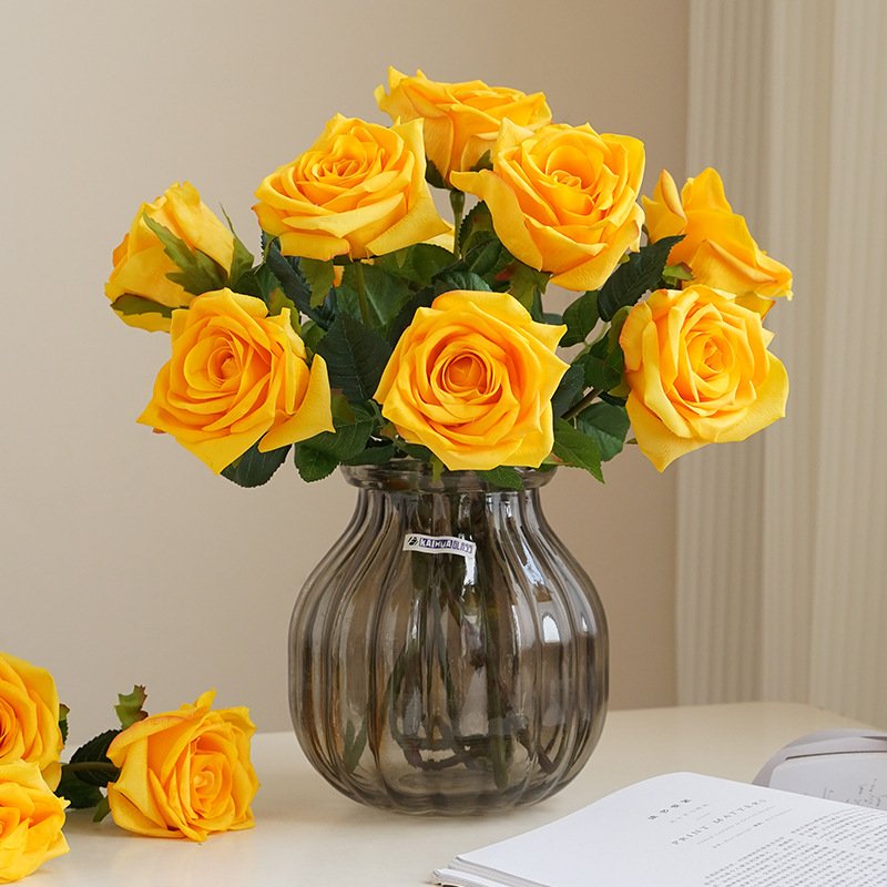Single moisturizing rose fe flower Nordic simulation flower living room table TV cabinet decoration feel moisturizing rose