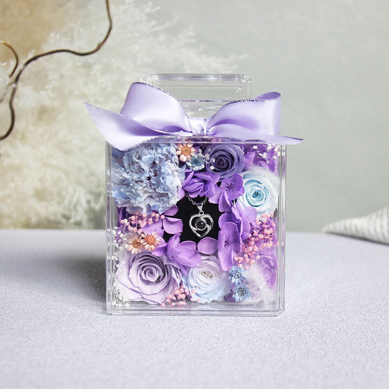 TC Elegant Real Fresh Eternal Rose Preserved Flower With Surround Necklace In Acrylic Box For Mother's Day Valentine's Day Gift