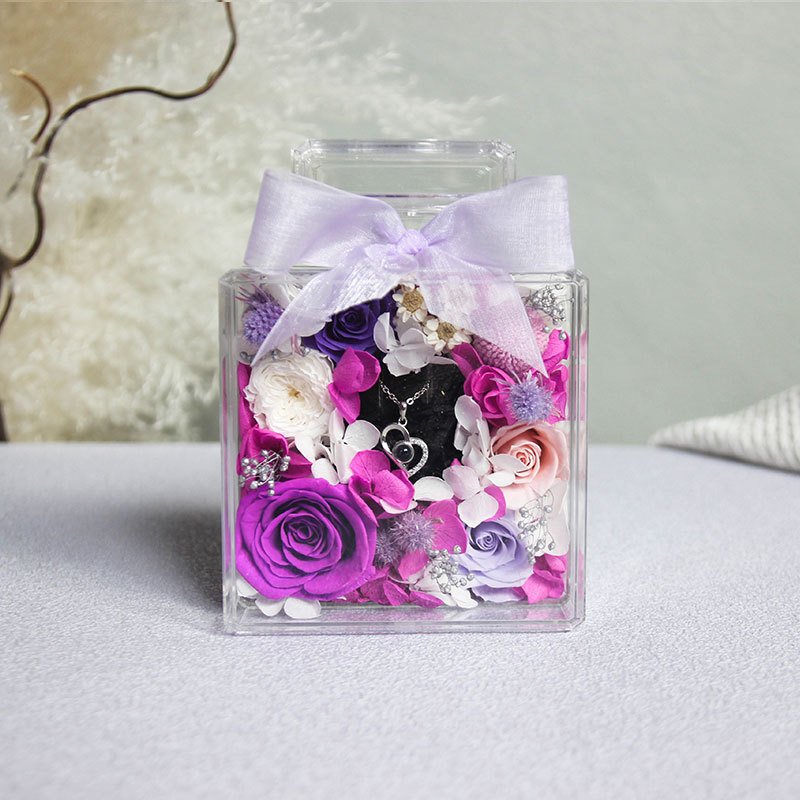 TC Elegant Real Fresh Eternal Rose Preserved Flower With Surround Necklace In Acrylic Box For Mother's Day Valentine's Day Gift