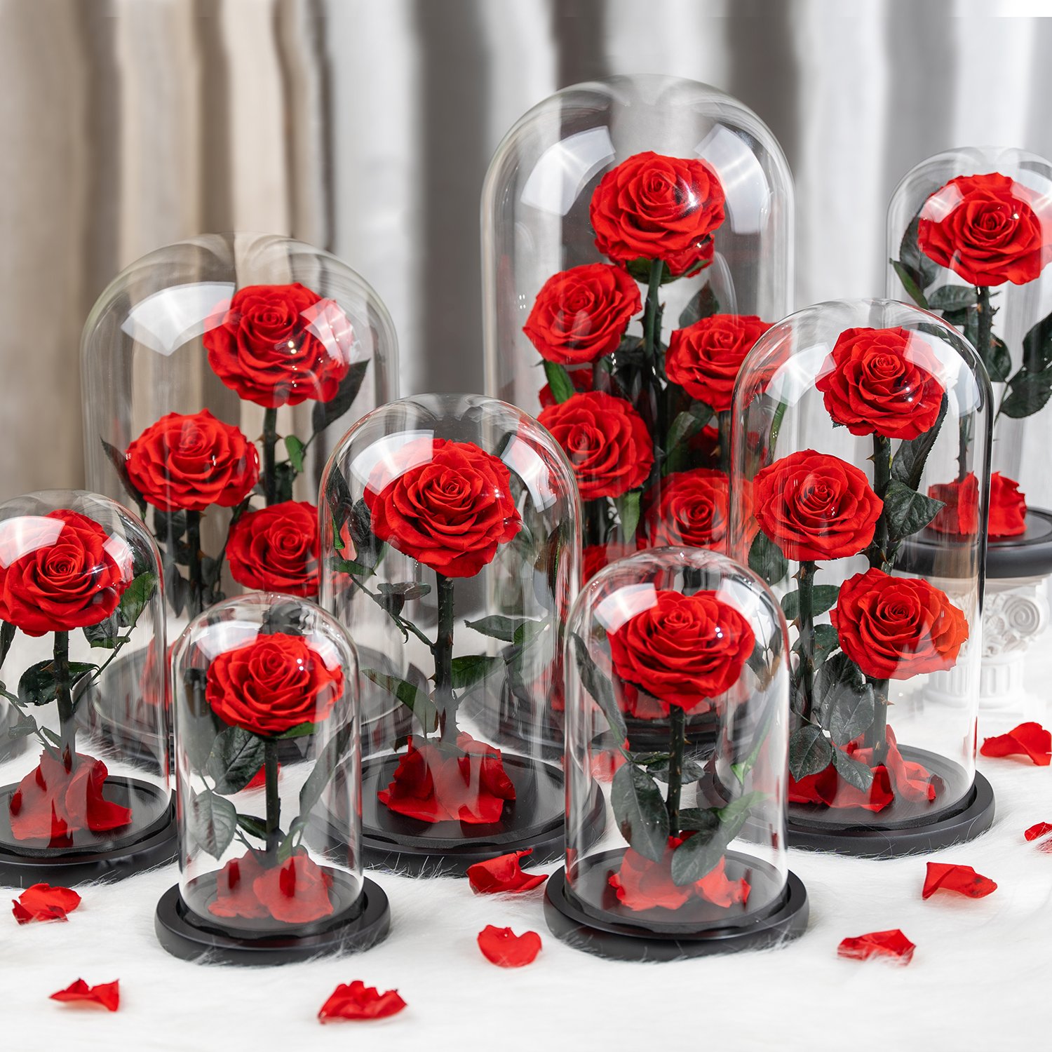 MCflora Real Rose with LED Light Preserved Roses in Glass Eternal Flower Dome for Girl Woman Red Valentine's Day Gift Rose