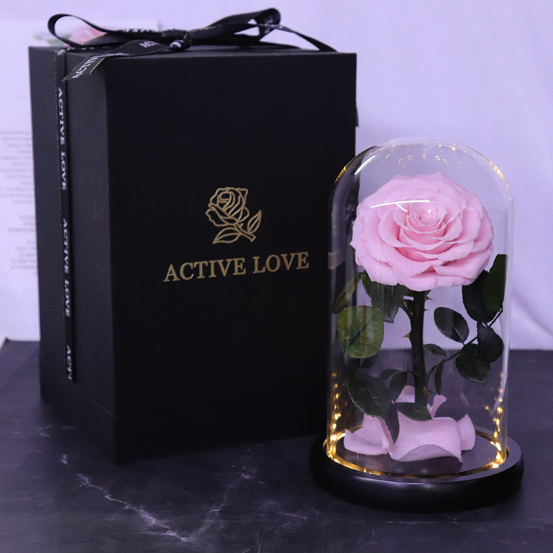 Hot Selling Valentine's Day Gift Preserved Flower Gift Light Up Real Rose In Glass 1 Preserved Rose In Glass Dome With Gift Box