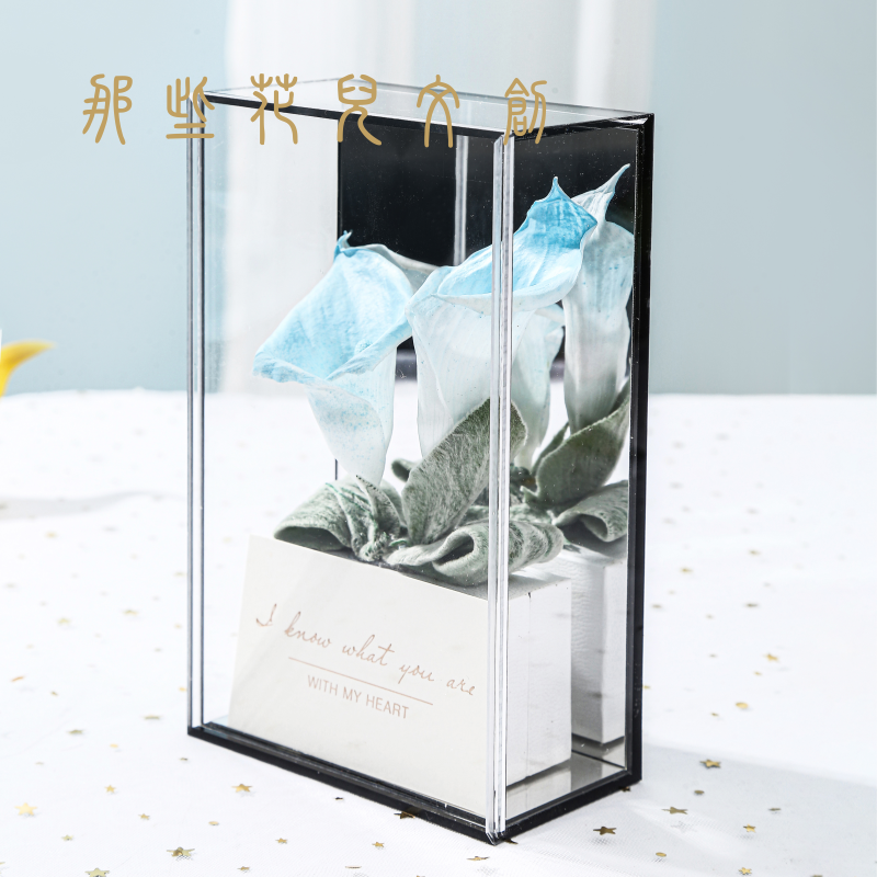 Long Lasting Immortal Real Preserved Flowers Calla Lily In Square Clear Acrylic Mirror Box Good Gift For Birthday/Wedding Guests