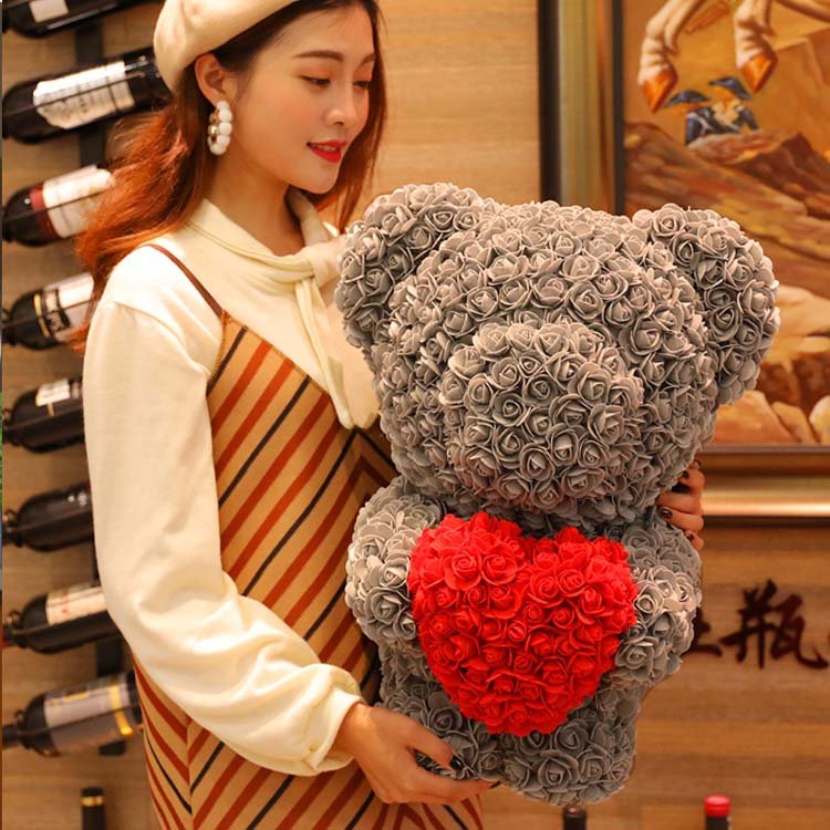 summer flora Hot Selling Eternal Rose Station Bear Hold preserved Rose for Birthday Gifts rose bear